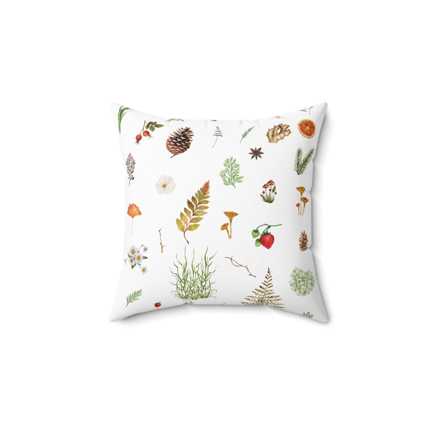Botanical Illustration Square Pillow | Faux Suede Square Plant Pillow