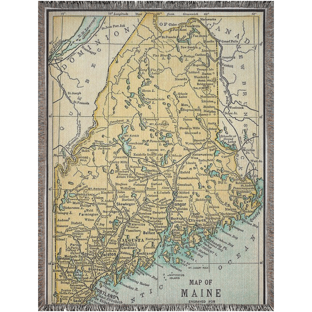 1891 Maine Map Woven Blanket | Cotton Luxury Blanket