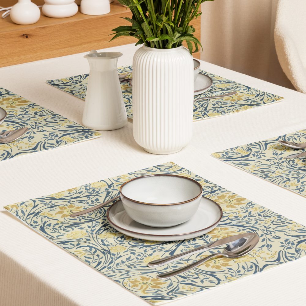 Teal and Lemon Floral Woven Placemat | Elevate Your Table Setting with Sophisticated Patterns