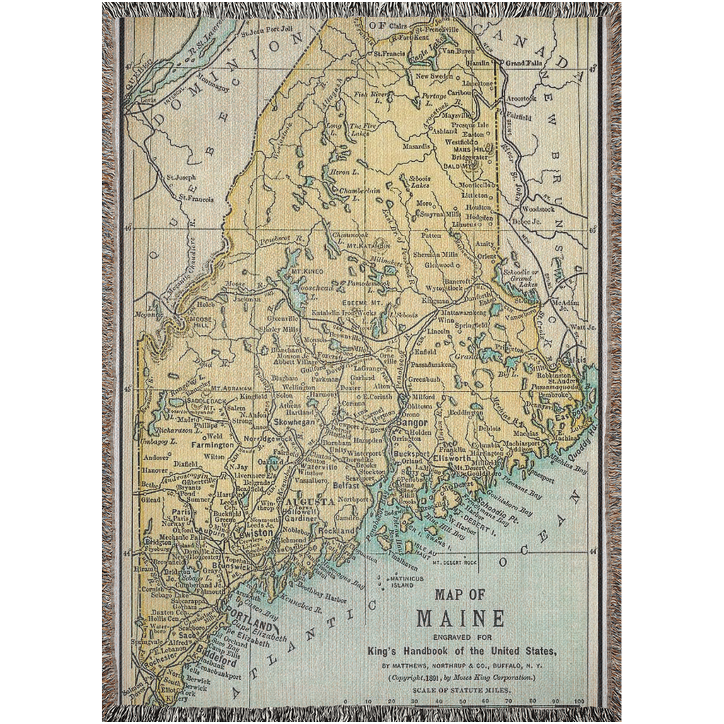 1891 Maine Map Woven Blanket | Cotton Luxury Blanket