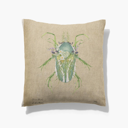 Grass Beetle Illustration Pillow | Cozy and Luxurious Woven Pillows to Enhance Your Living Space