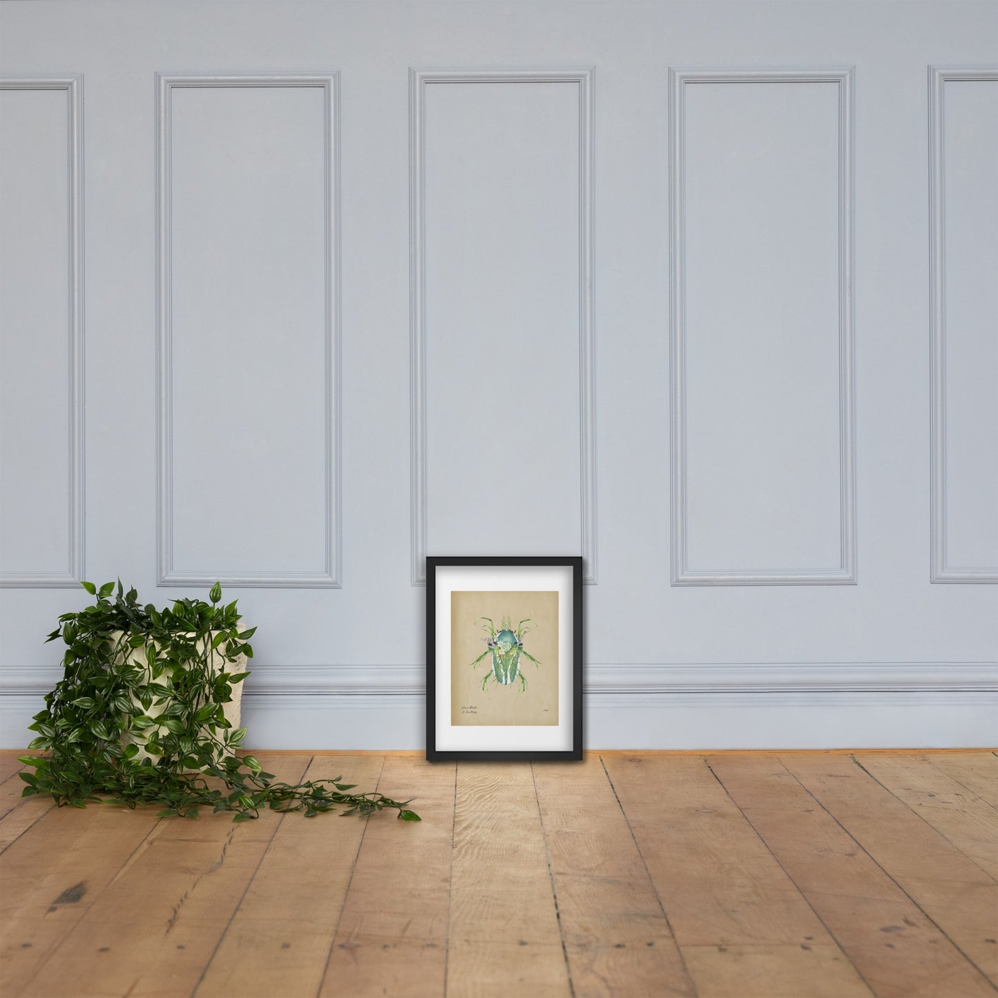 Grass Beetle Print by Lauren LeMatty | Stunning Botanical Illustration Framed Poster