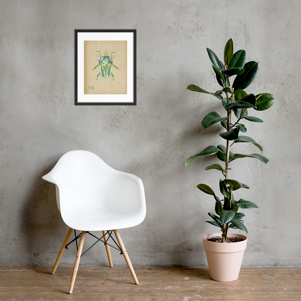 Grass Beetle Print by Lauren LeMatty | Stunning Botanical Illustration Framed Poster