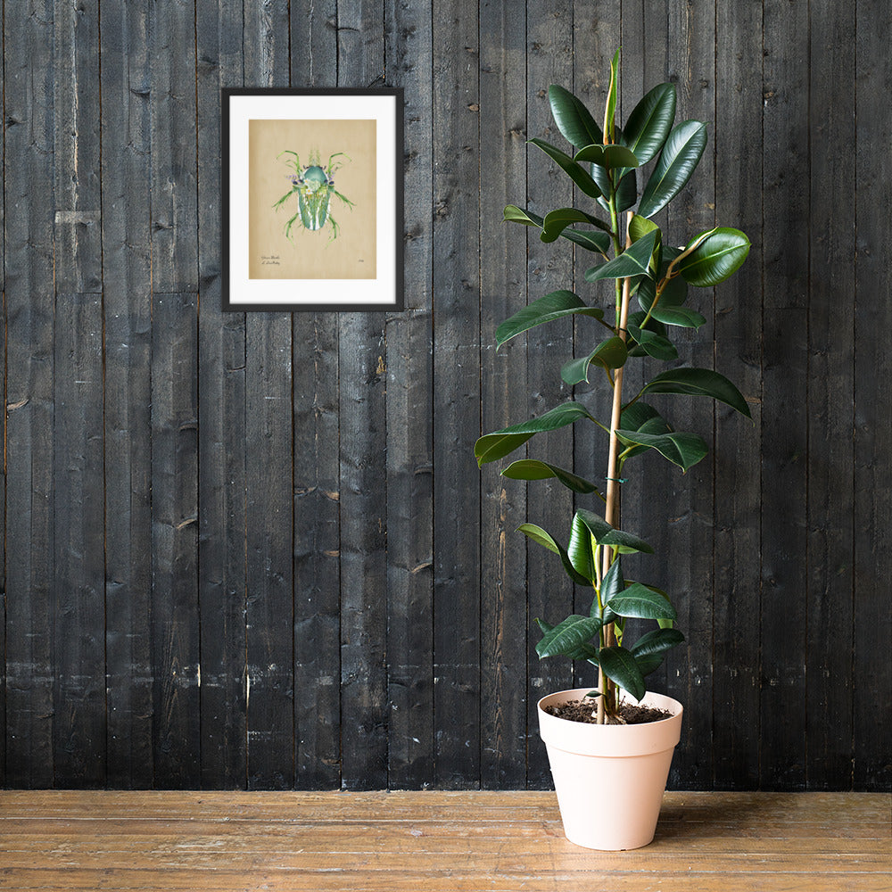 Grass Beetle Print by Lauren LeMatty | Stunning Botanical Illustration Framed Poster