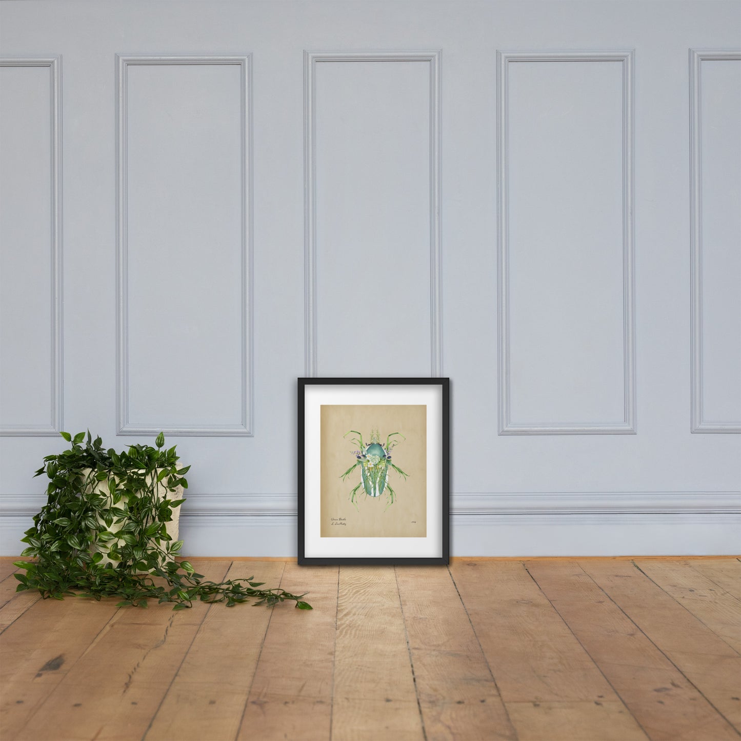 Grass Beetle Print by Lauren LeMatty | Stunning Botanical Illustration Framed Poster