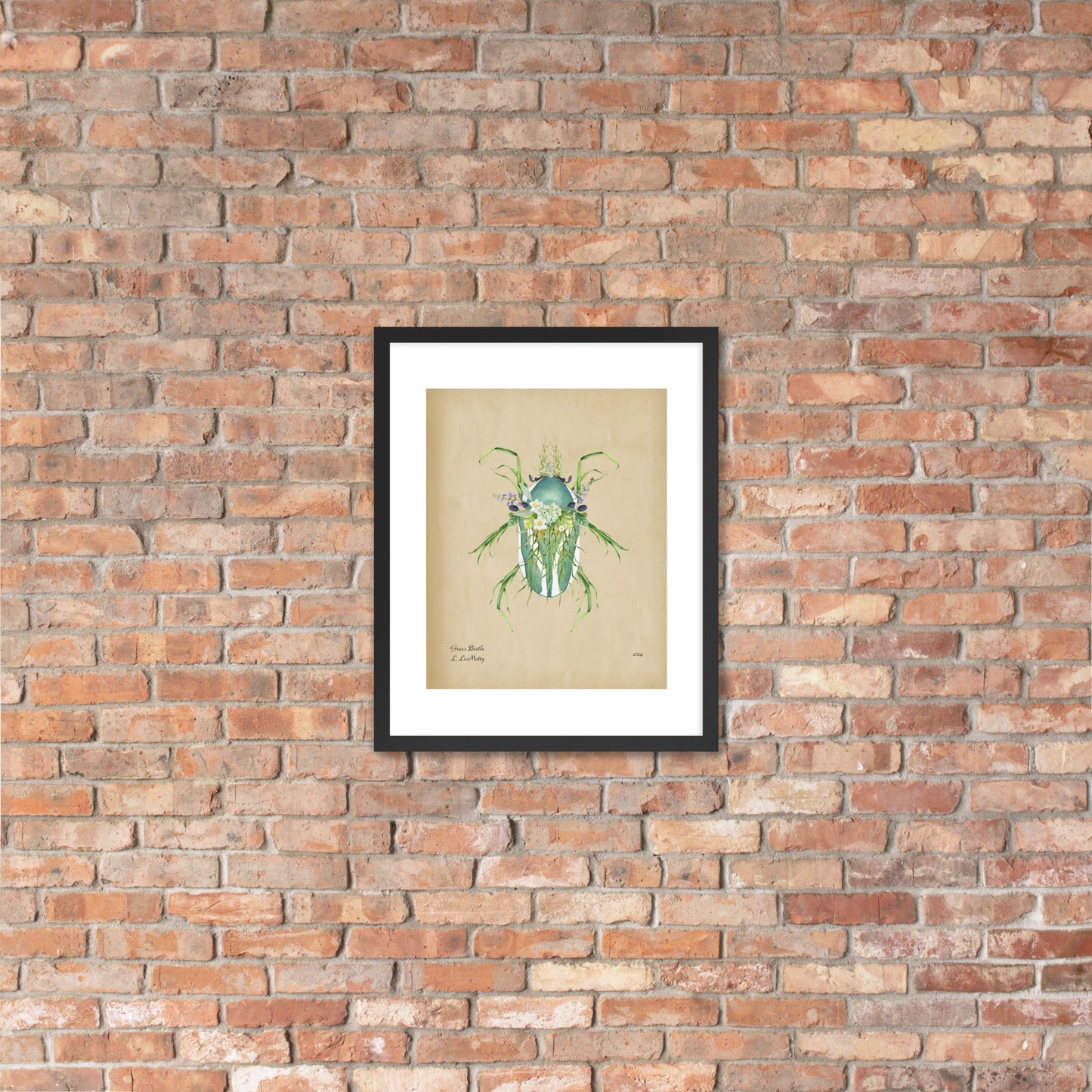Grass Beetle Print by Lauren LeMatty | Stunning Botanical Illustration Framed Poster