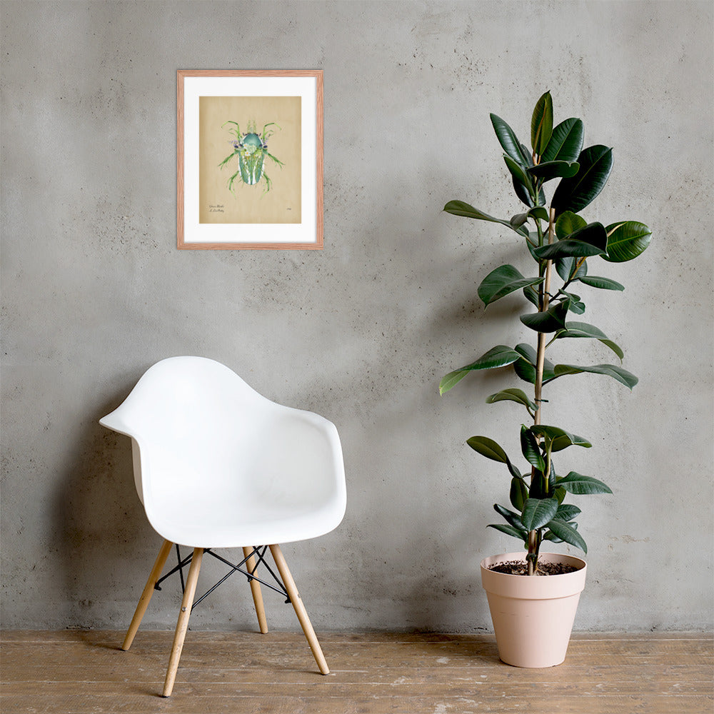 Grass Beetle Print by Lauren LeMatty | Stunning Botanical Illustration Framed Poster