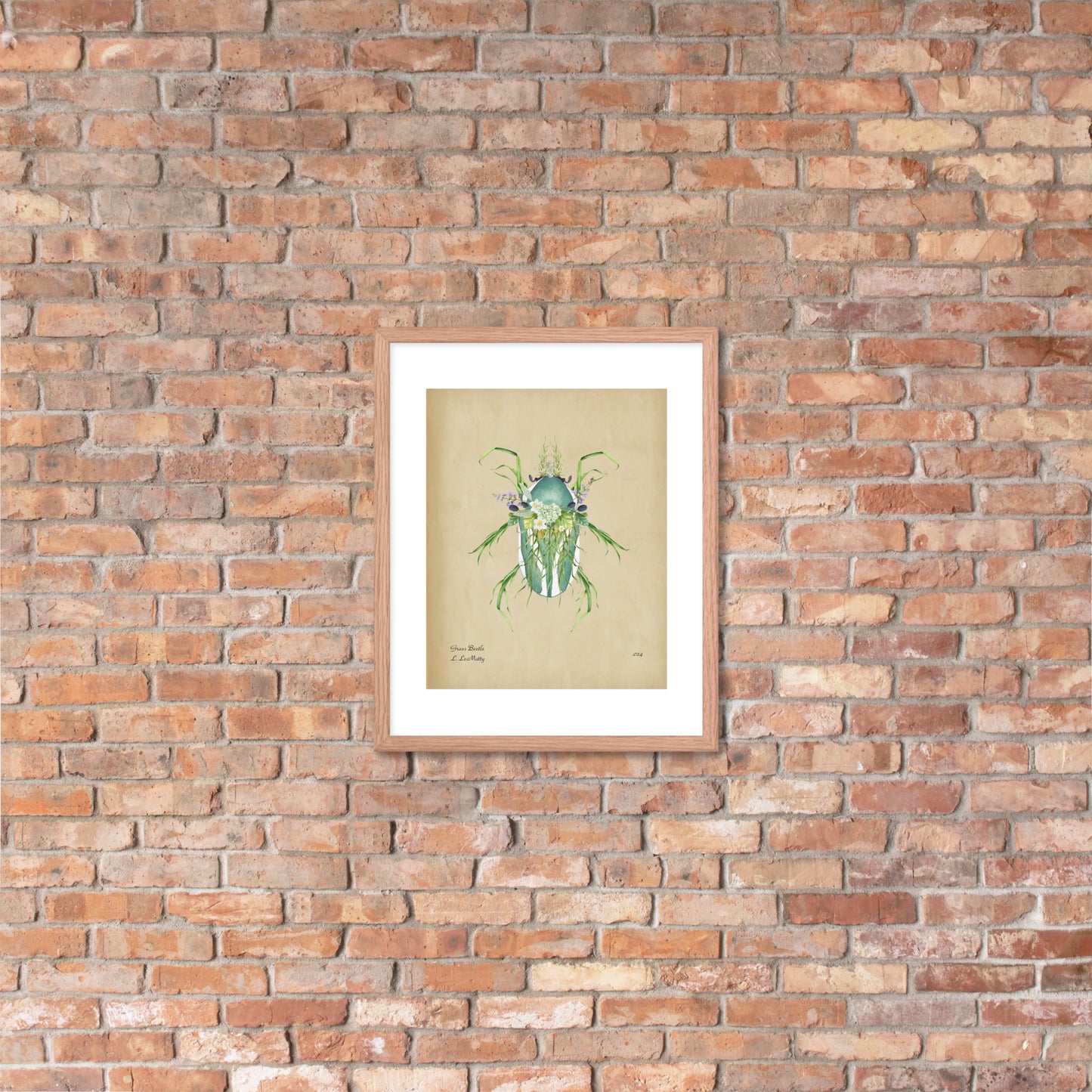 Grass Beetle Print by Lauren LeMatty | Stunning Botanical Illustration Framed Poster
