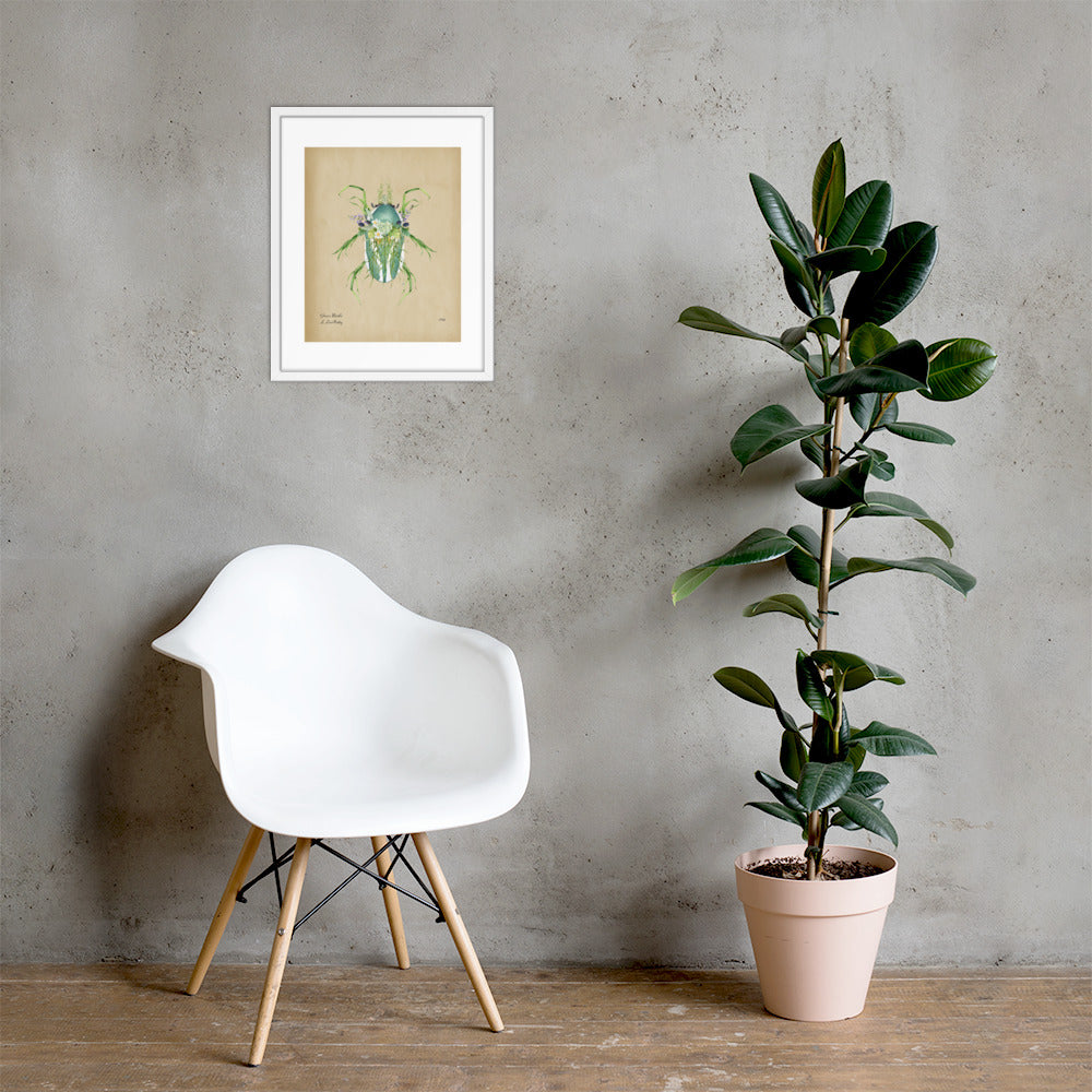 Grass Beetle Print by Lauren LeMatty | Stunning Botanical Illustration Framed Poster