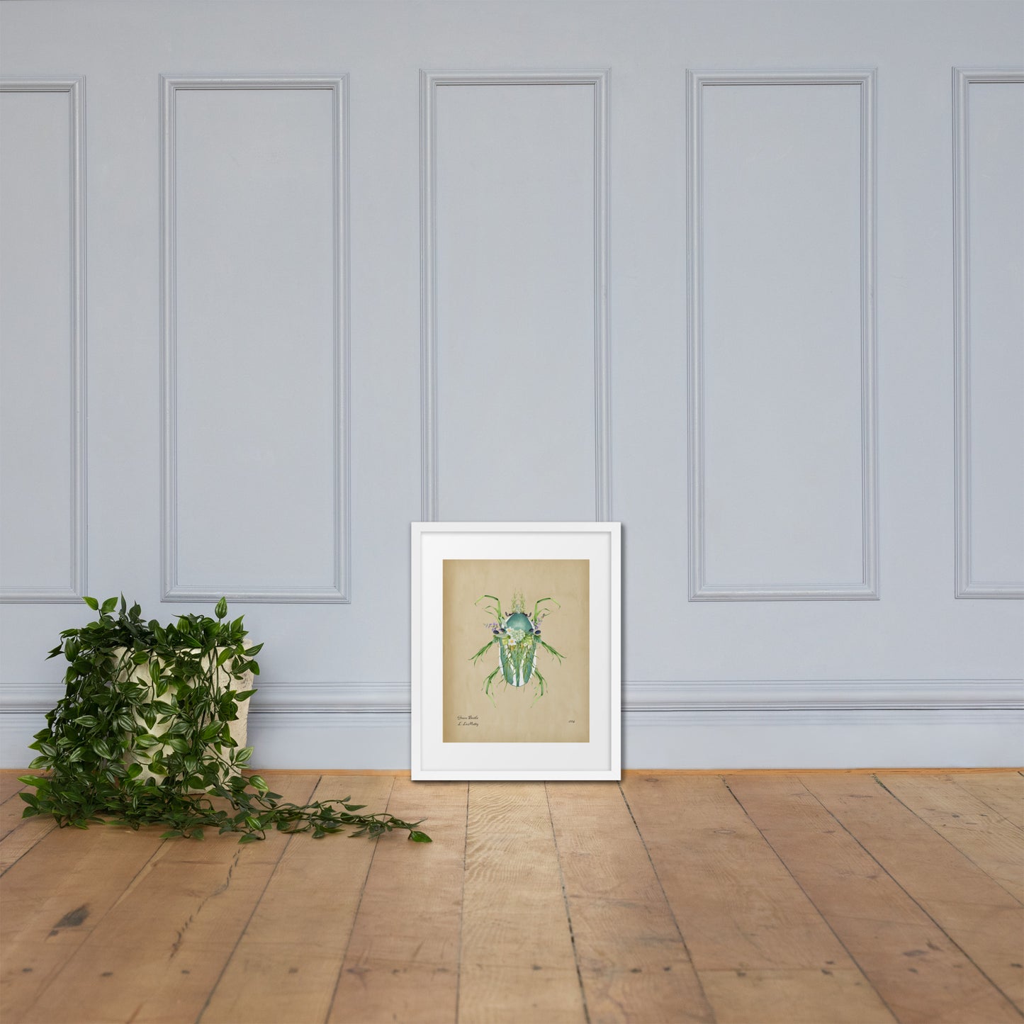 Grass Beetle Print by Lauren LeMatty | Stunning Botanical Illustration Framed Poster