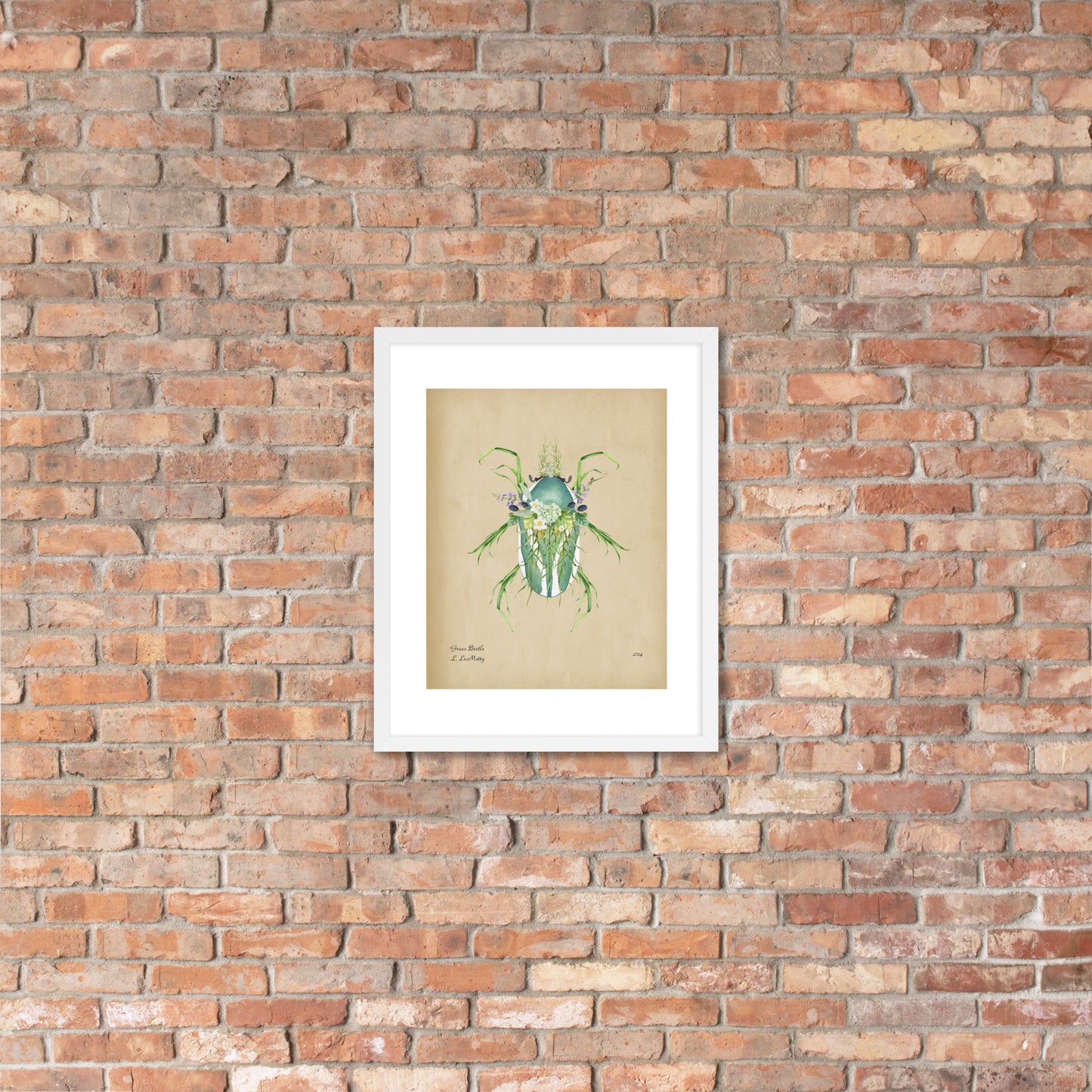 Grass Beetle Print by Lauren LeMatty | Stunning Botanical Illustration Framed Poster