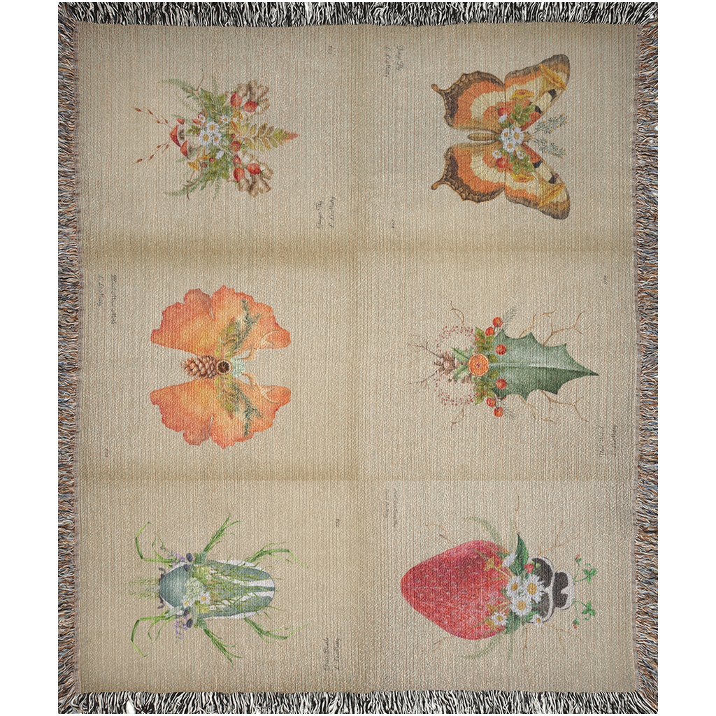 Botanical Insect Woven Blanket | Soft and Versatile Woven Blanket | Perfect for Home Decor | Soft and Versatile Woven Blanket | Perfect for Home Decor