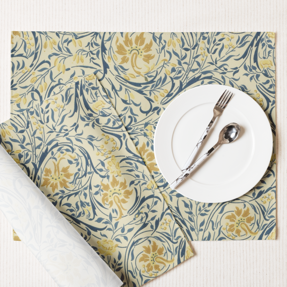 Teal and Lemon Floral Woven Placemat | Elevate Your Table Setting with Sophisticated Patterns