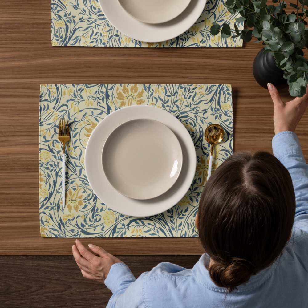 Teal and Lemon Floral Woven Placemat | Elevate Your Table Setting with Sophisticated Patterns
