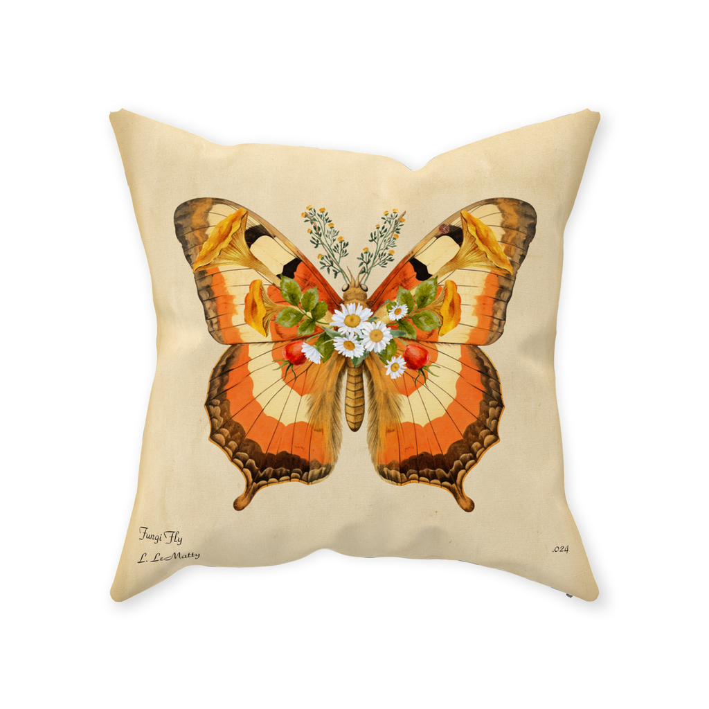 Double Sided Botanical Insect Pillow |  Throw Pillows with Original Printed Artwork by Maine Artist Lauren LeMatty