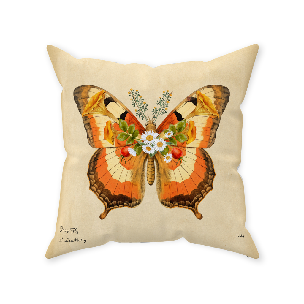 Double Sided Botanical Insect Pillow |  Throw Pillows with Original Printed Artwork by Maine Artist Lauren LeMatty