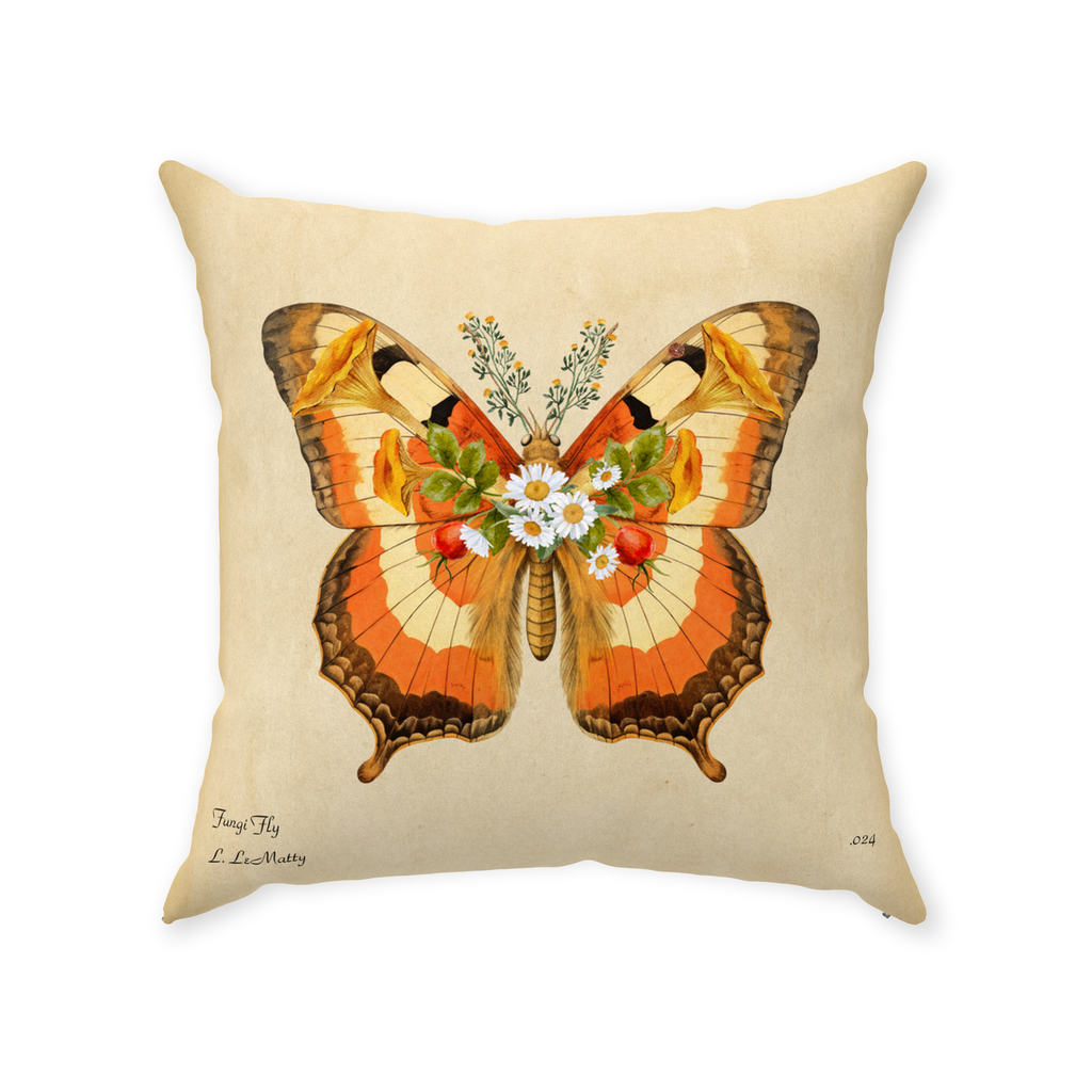 Double Sided Botanical Insect Pillow |  Throw Pillows with Original Printed Artwork by Maine Artist Lauren LeMatty